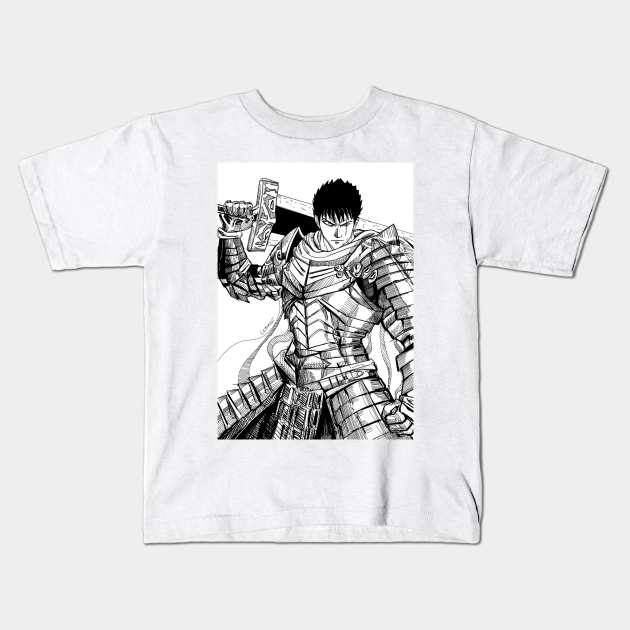 black swordsman ecopop in metal medieval eclipse armor in the nights Kids T-Shirt by jorge_lebeau